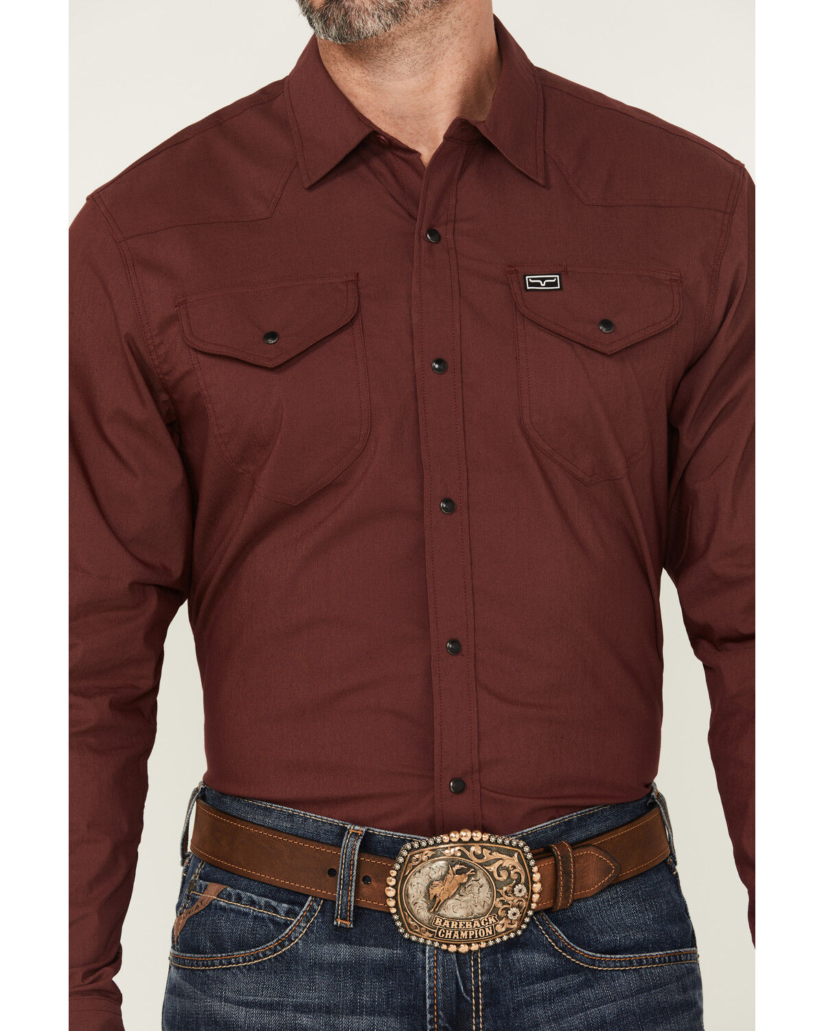 Image #3 - Kimes Ranch Men's Blackout Long Sleeve Snap Performance Shirt, Burgundy, hi-res