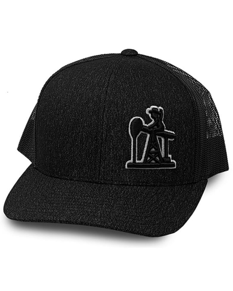 Oil Field Hats Men's Heather Black & White Outline PJ Cowboy Mesh-Back Ball Cap, Grey, hi-res