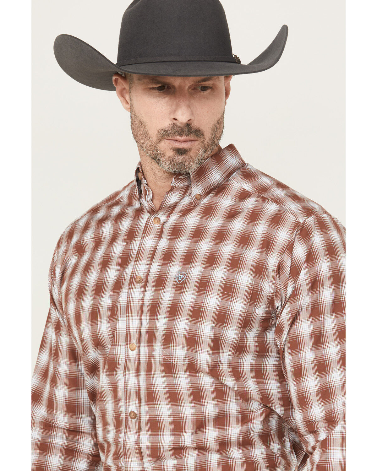 Image #2 - Ariat Men's Cruz Pro Series Plaid Print Long Sleeve Button-Down Stretch Western Shirt, Brown, hi-res