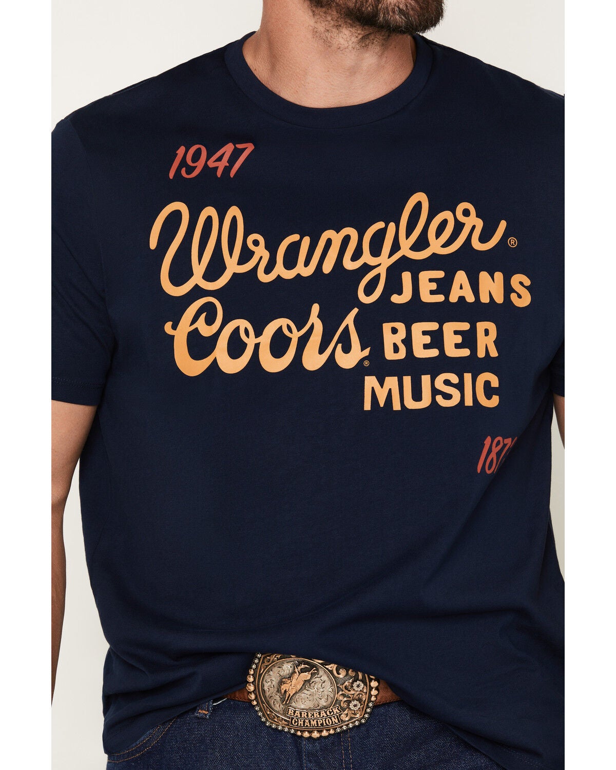 Image #3 - Wrangler X Coors Banquet Men's Logo Short Sleeve Graphic T-Shirt, Navy, hi-res