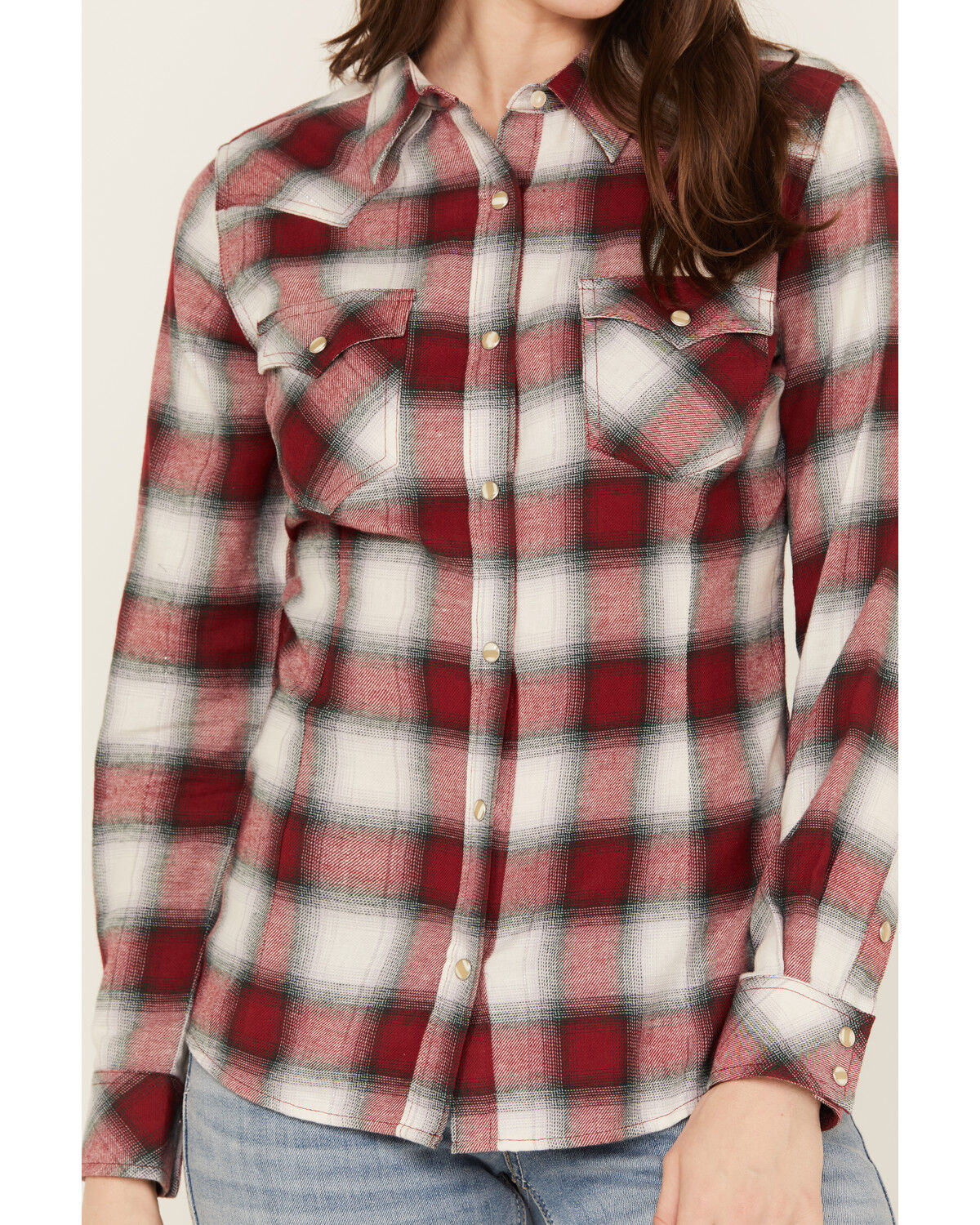 Image #3 - Wrangler Retro Women's Boot Barn Exclusive Long Sleeve Snap Western Flannel Shirt, Burgundy, hi-res