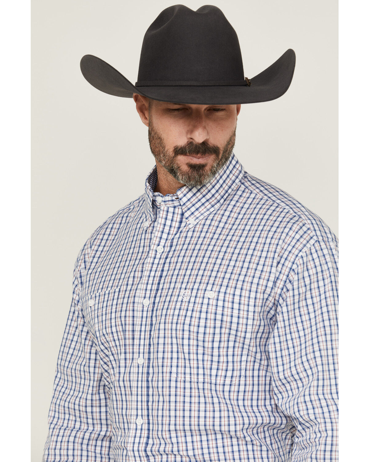 Image #2 - Wrangler Men's Plaid Print Long Sleeve Button-Down Stretch Western Shirt, Blue, hi-res