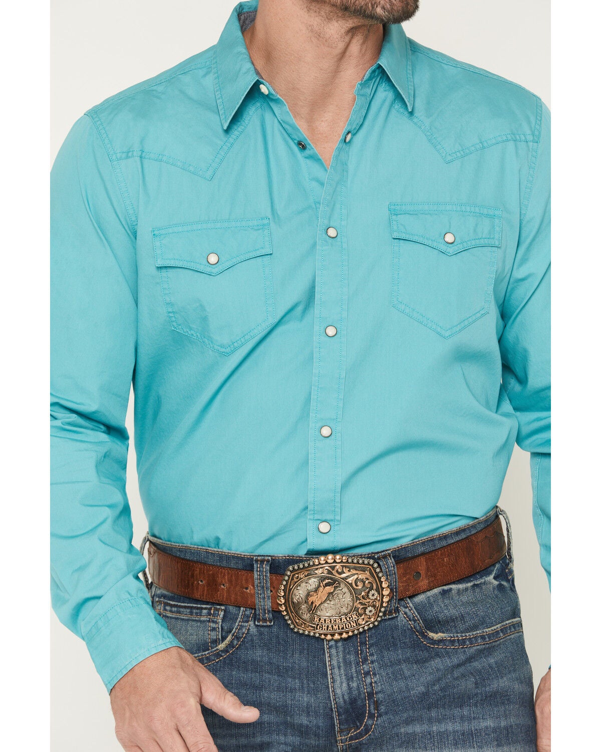 Image #3 - Cody James Men's Rock Solid Long Sleeve Snap Western Shirt, Aqua, hi-res