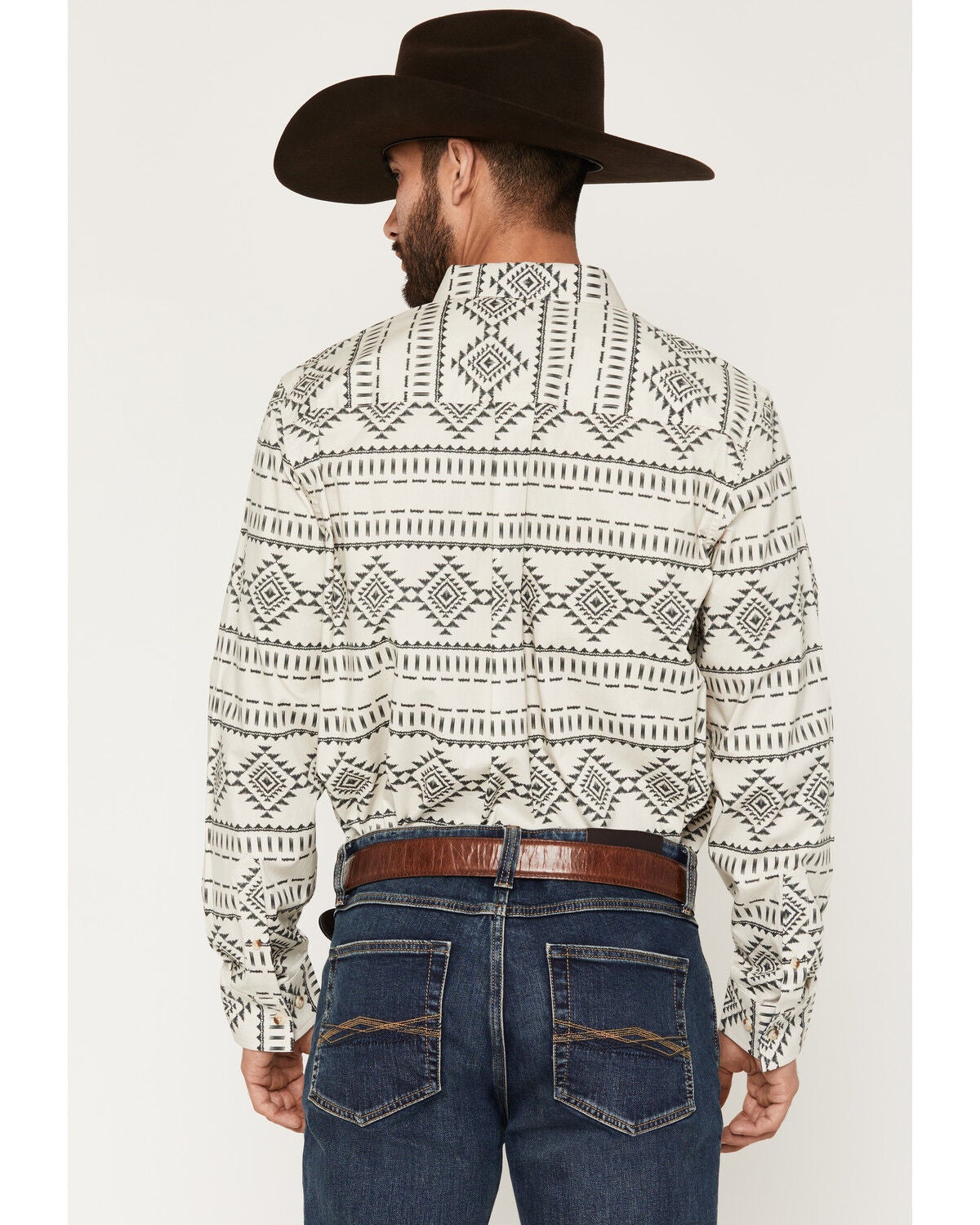 Image #4 - RANK 45&reg; Men's Desert Heat Southwestern Print Long Sleeve Snap Stretch Western Shirt, Ivory, hi-res