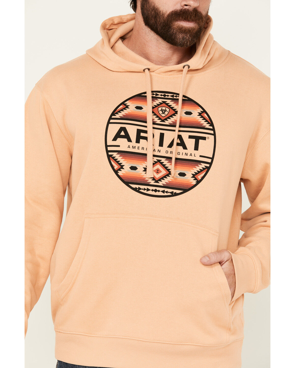 Image #3 - Ariat Men's Boot Barn Exclusive Canyon Southwest Circle Graphic Hooded Sweatshirt, Sand, hi-res