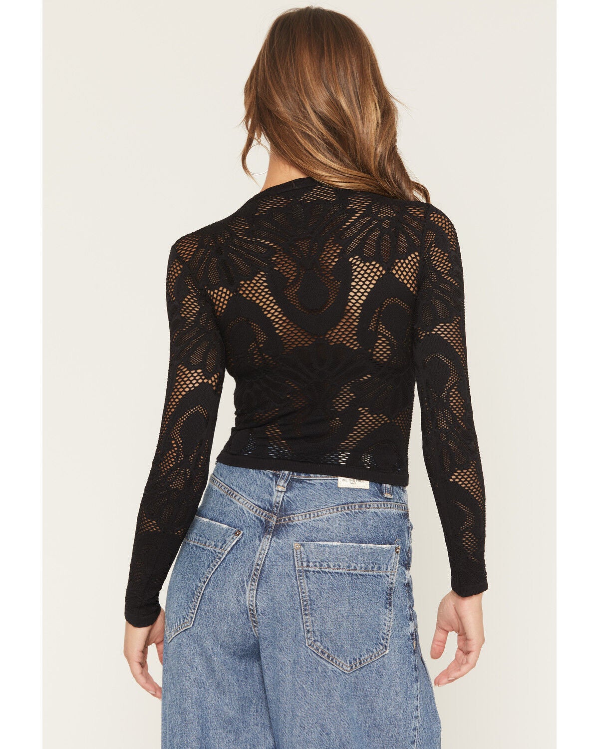 Image #4 - By Together Women's Floral Mesh Long Sleeve Top, Black, hi-res