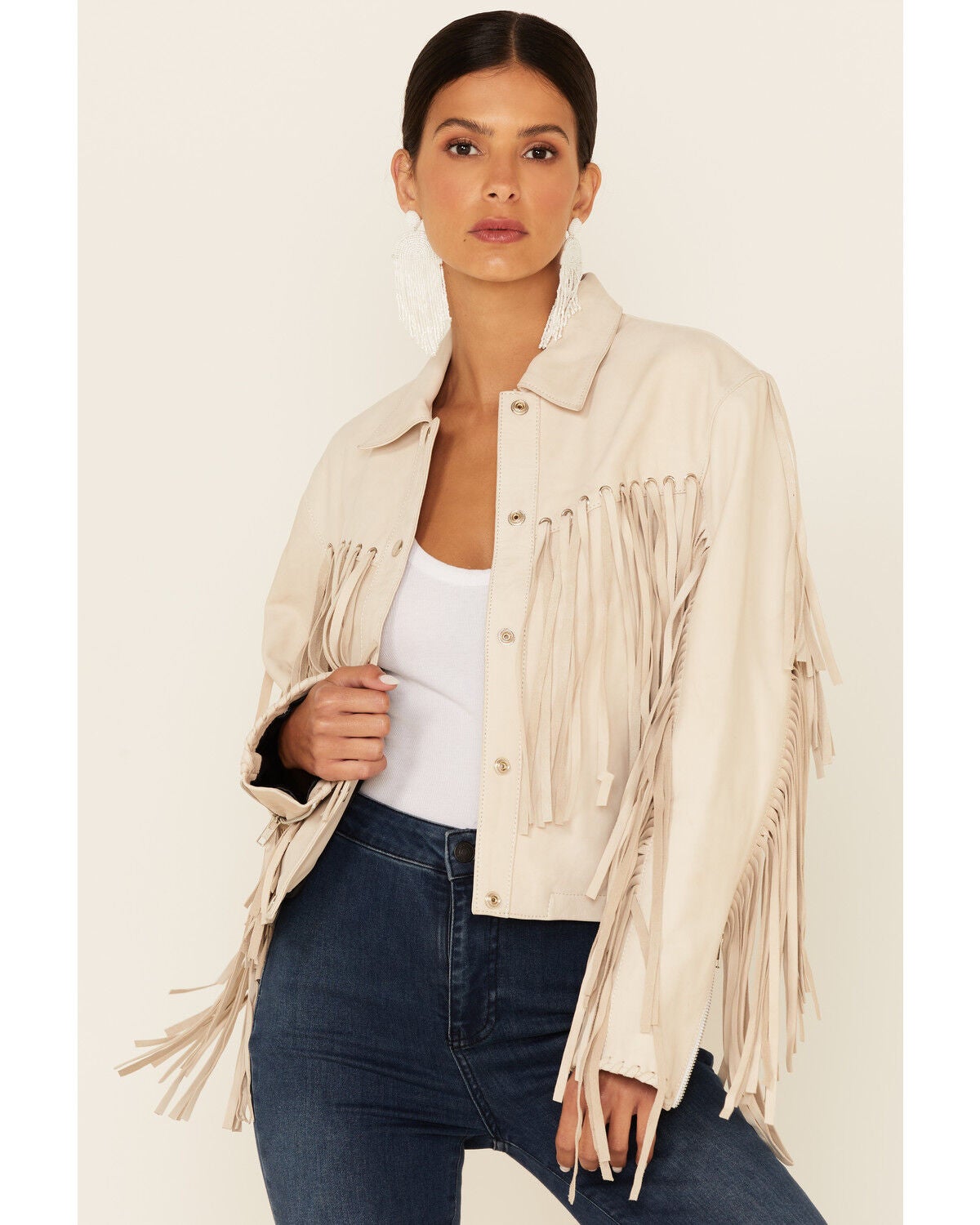 beige fringe jacket