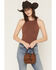 Image #1 - Justin Women's Leopard Print Mini Bucket Crossbody Bag, Brown, hi-res