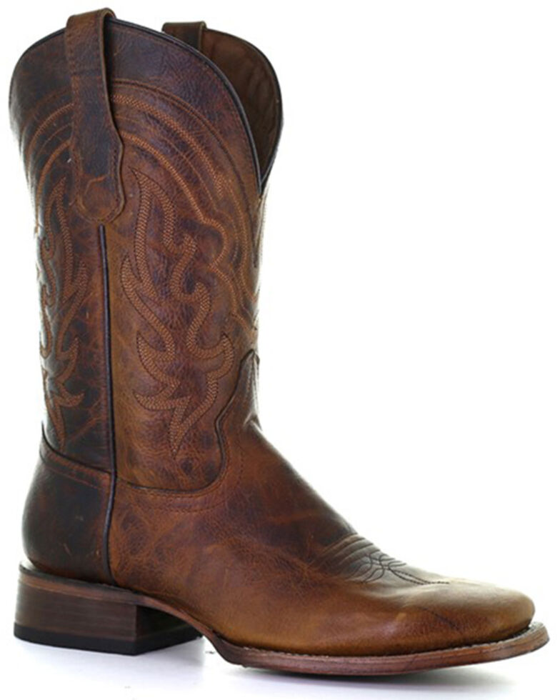 Corral Men's Brown Embroidery Western Boots - Wide Square Toe, Brown, hi-res