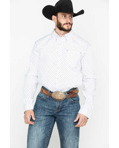  Cody James Core Men's Rock Salt Geo Print Long Sleeve Western Shirt , White, hi-res