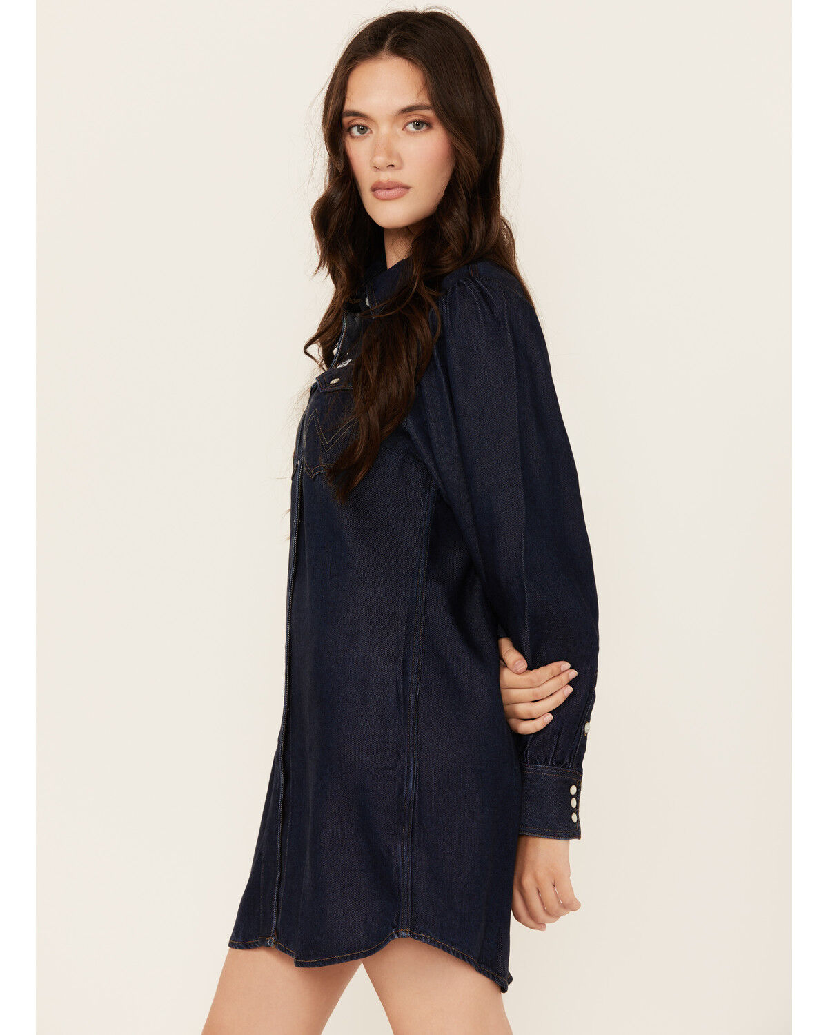 Image #2 - Wrangler Women's Dark Wash Denim Balloon Sleeve Shirt Mini Dress, Dark Wash, hi-res