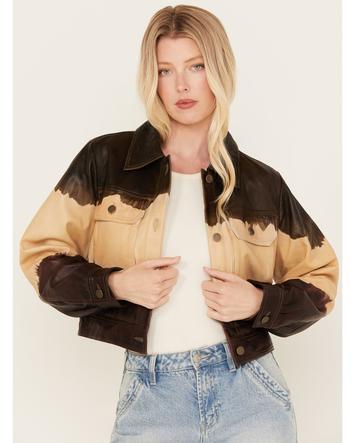 Image #1 - Cleo + Wolf Women's Ombre Cropped Leather Jacket, Sage, hi-res
