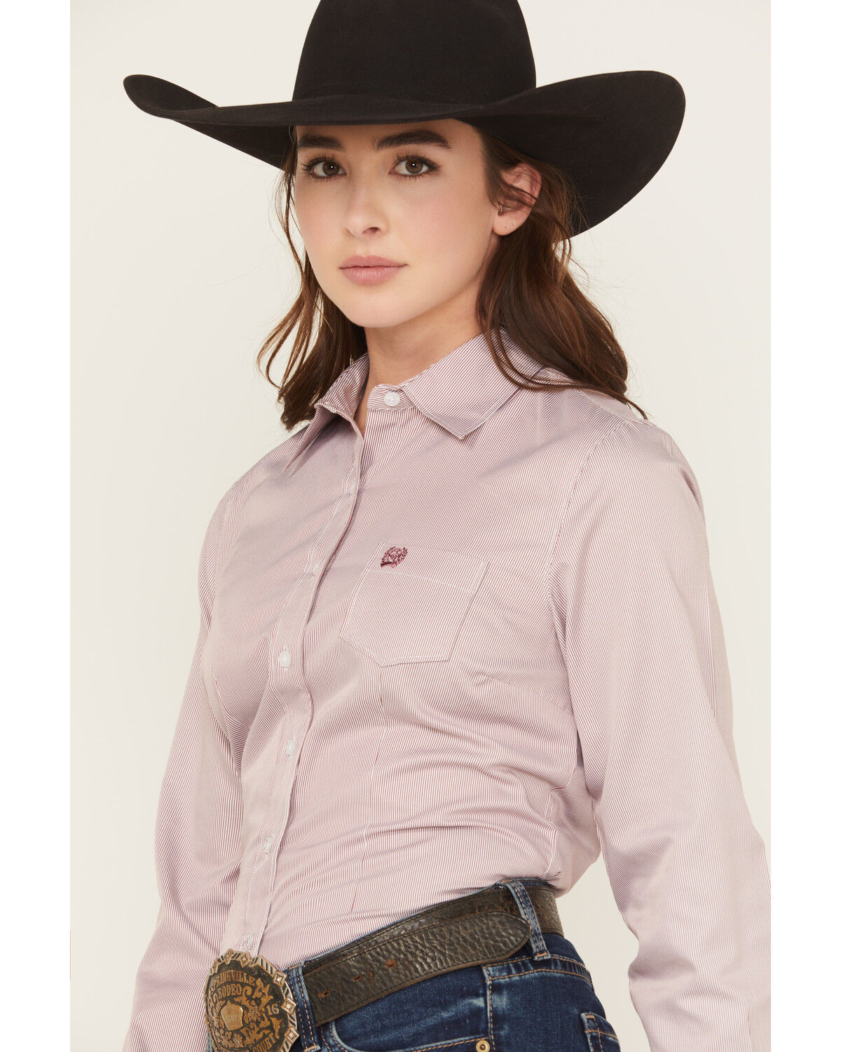Image #2 - Cinch Women's Striped Print Long Sleeve Button-Down Stretch Wester Shirt, Pink, hi-res