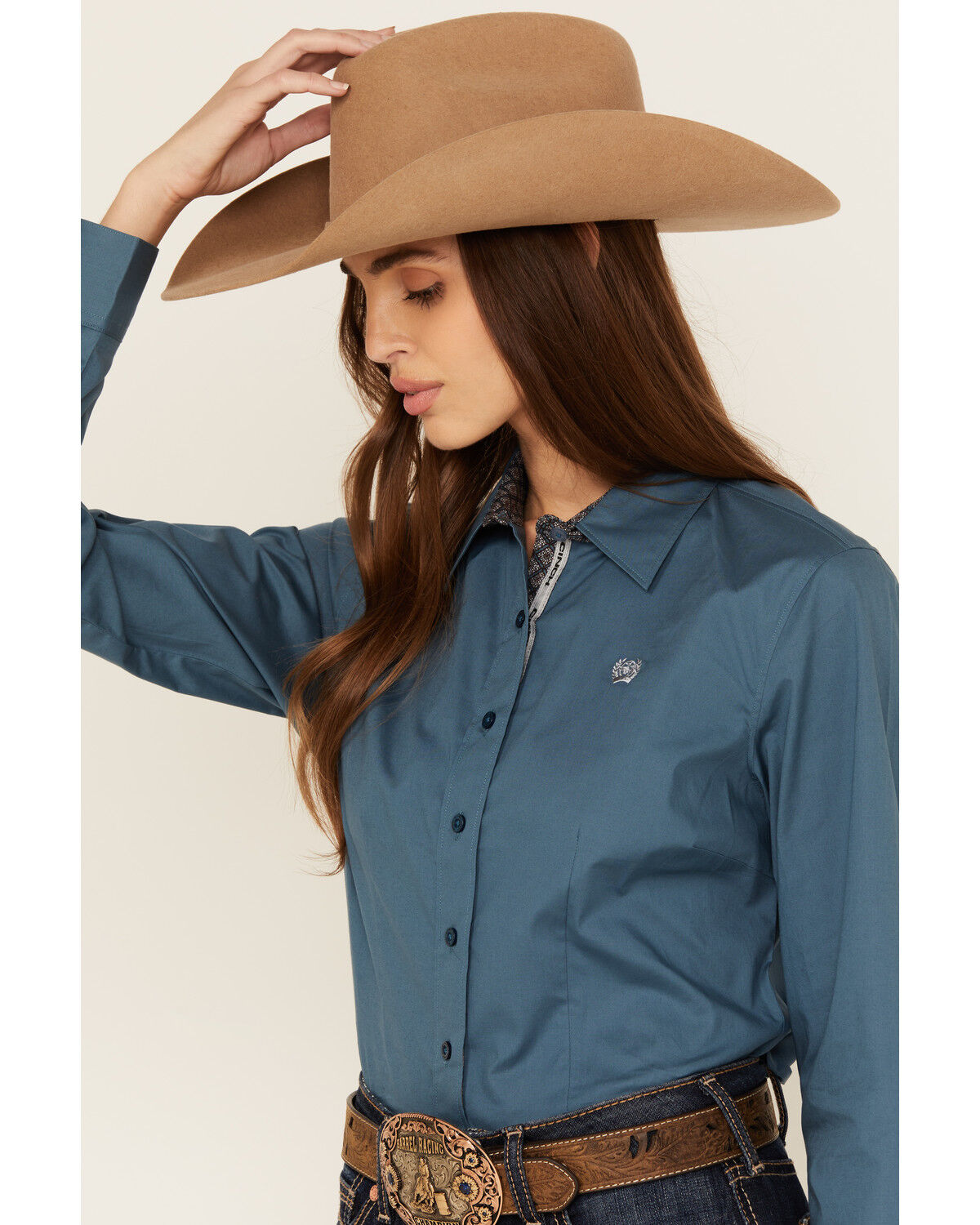 Image #2 - Cinch Women's Solid Long Sleeve Button-Down Stretch Western Shirt, Teal, hi-res