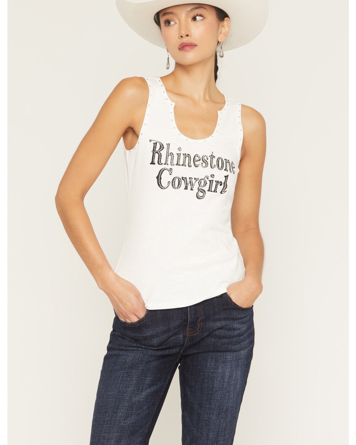 Image #1 - Idyllwind Women's Rhinestone Cowgirl Muscle Tank, Cream, hi-res