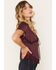 Image #2 - Wild Moss Women's Short Sleeve Lace Trim Top, Purple, hi-res