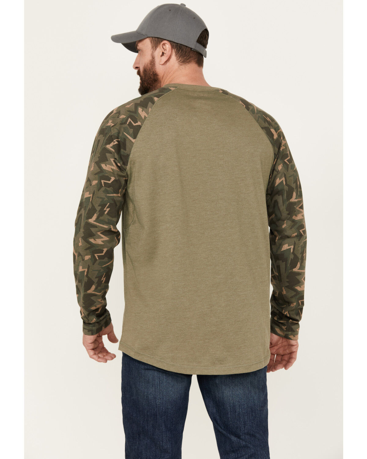 Image #4 - Ariat Men's Rebar Workman Baseball Long Sleeve Shirt, Green, hi-res