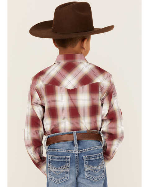 Image #4 - Roper Boys' Amarillo Plaid Print Long Sleeve Western Pearl Snap Shirt, Red, hi-res