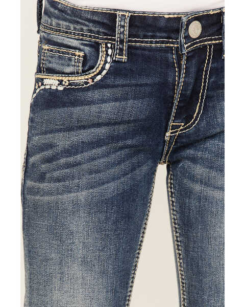 Image #4 - Grace in LA Girls' Medium Wash Mid Rise Embroidered Cactus Bootcut Jeans, Blue, hi-res