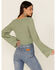 Image #3 - Lush Clothing Cinch Front Pointelle Bell Sleeve Top, Sage, hi-res