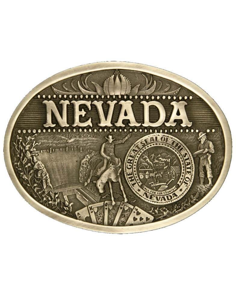 Montana Silversmiths Nevada State Heritage Attitude Belt Buckle, Gold, hi-res
