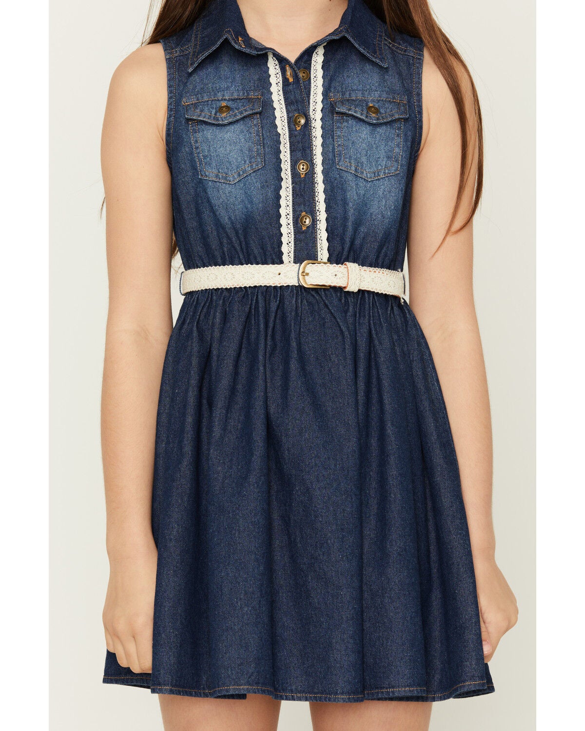 Image #3 - Sugar California Girls' Dark Wash Denim Dress, Dark Blue, hi-res