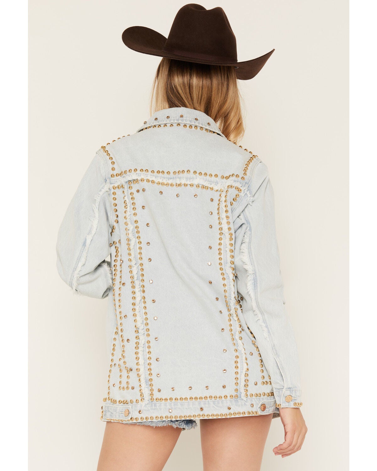Image #4 - Azalea Wang Women's Light Wash Studded Button-Down Denim Jacket, Light Wash, hi-res