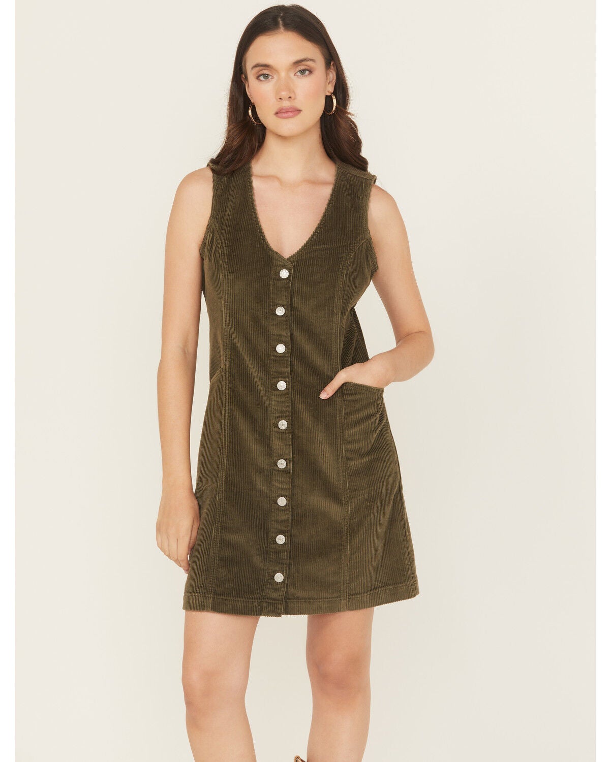 Image #1 - Levi's Women's Vianna Sleeveless Button-Down Corduroy Dress, Green, hi-res
