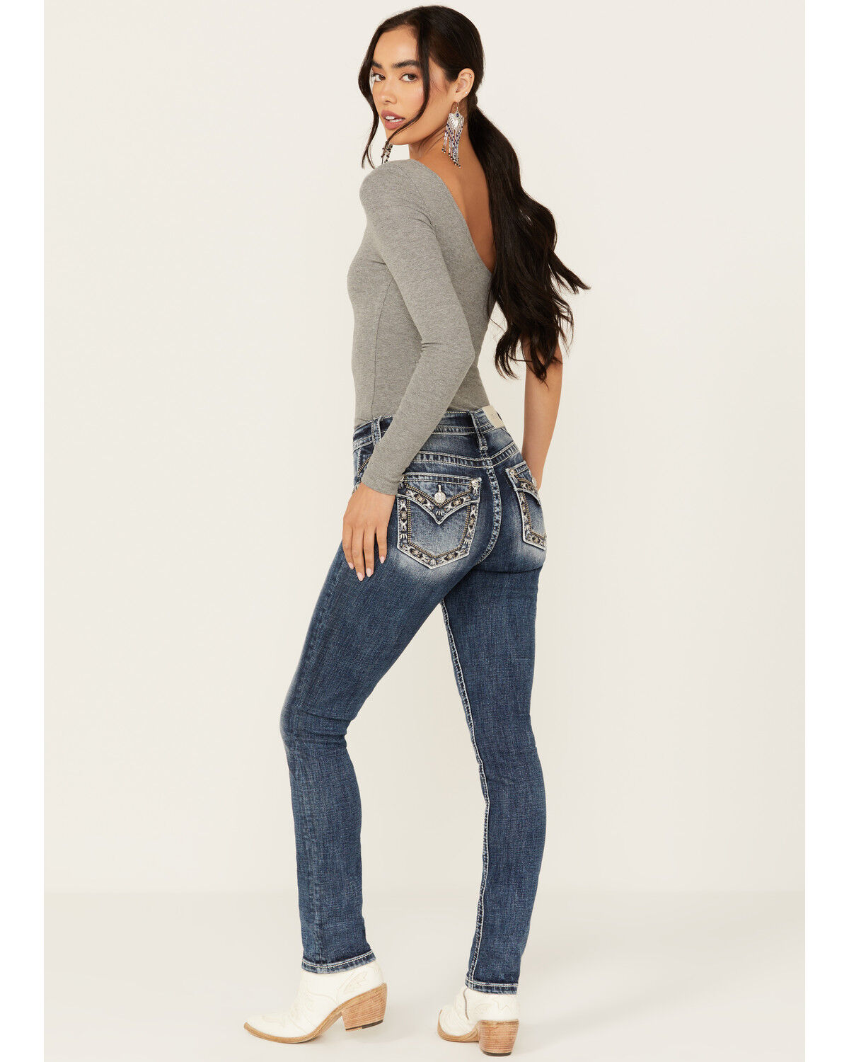 Image #1 - Miss Me Women's Dark Wash Mid Rise Skinny Stretch Denim Jeans, , hi-res