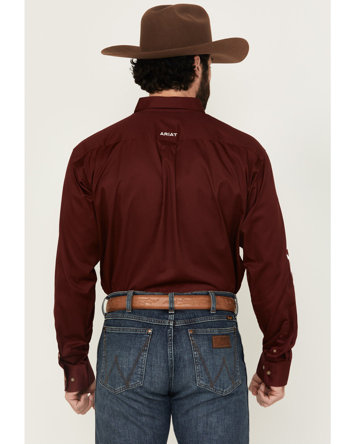 Image #4 - Ariat Men's Burgundy Team Logo Solid Twill Long Sleeve Western Shirt, Multi, hi-res
