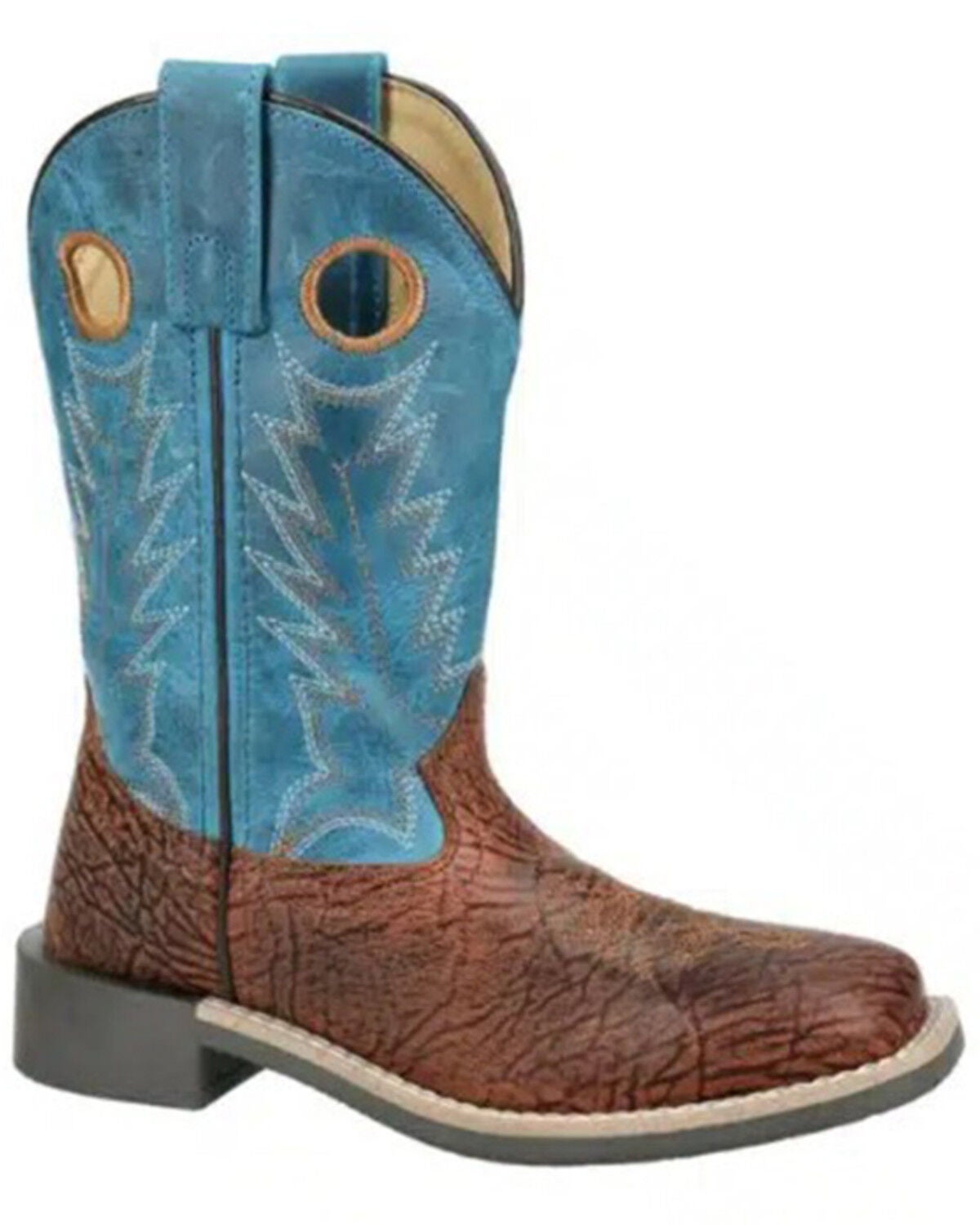 Smoky Mountain Little Boys' Frontier Western Boots - Broad Square Toe, Brown/blue, hi-res