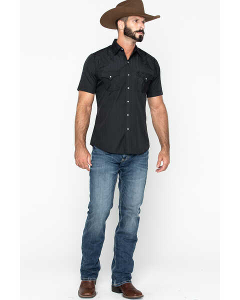 Image #6 - Ely Walker Men's Tone On Tone Stripe Short Sleeve Pearl Snap Western Shirt - Tall , Black, hi-res