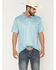 Image #1 - Panhandle Slim Men's Southwestern Striped Short Sleeve Button-Down Polo Shirt, Aqua, hi-res