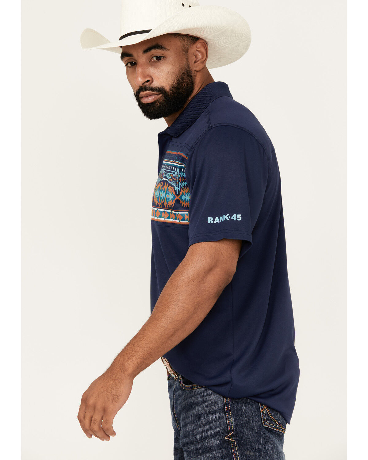 Image #2 - RANK 45® Men's Knao Border Print Short Sleeve Polo Shirt, Dark Blue, hi-res