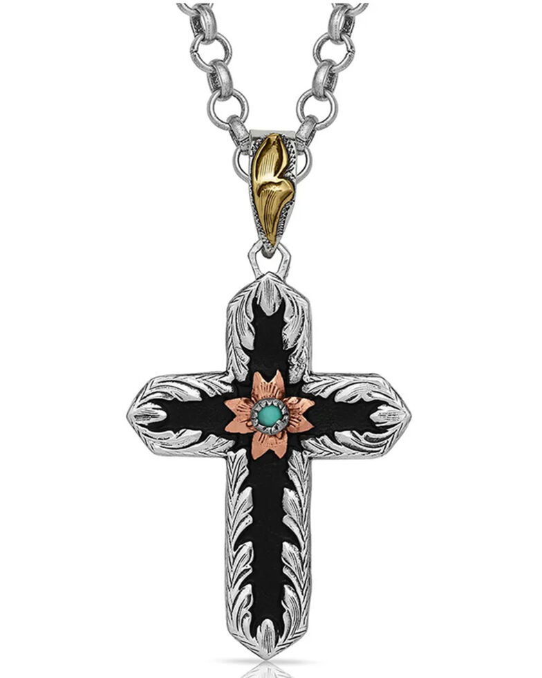 Montana Silversmiths Women's Antiqued Two-Tone Radiating Cross Necklace, Silver, hi-res