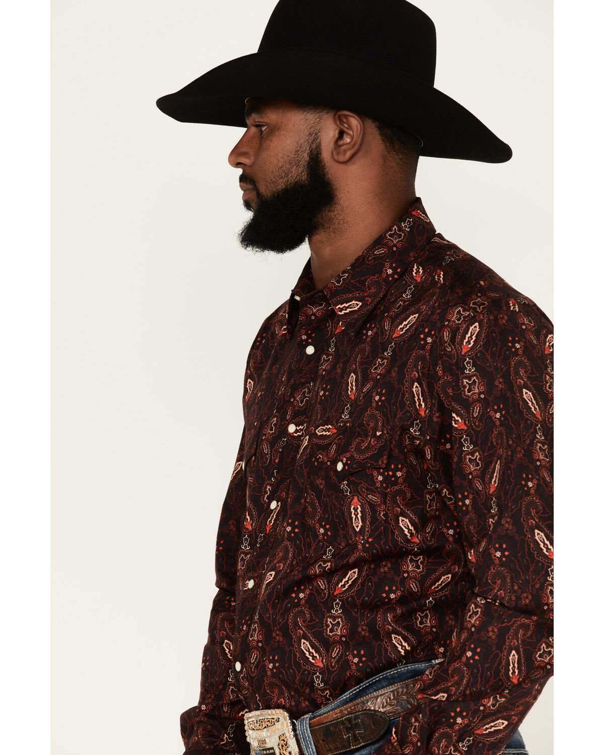 Image #2 - Rock & Roll Denim Paisley Stretch Long Sleeve Snap Shirt, Burgundy, hi-res