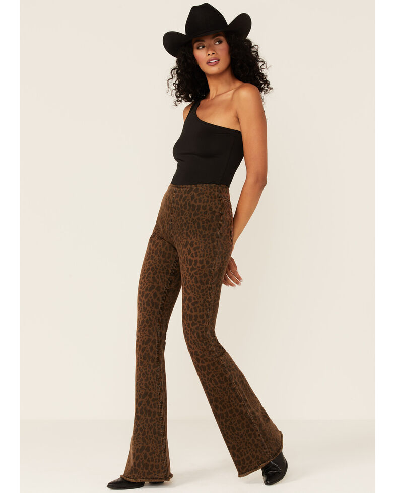 Rock & Roll Denim Women's Leopard Print Flare Leg Jeans, Brown, hi-res