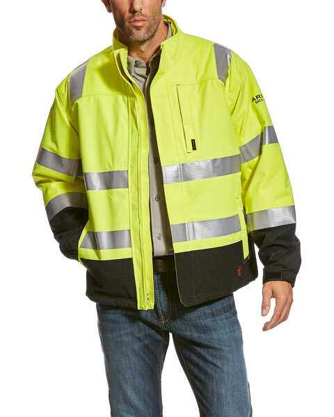 Image #1 - Ariat Men's FR HI-VIS Waterproof Jacket - Big, Yellow, hi-res