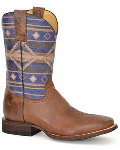 Roper Men's Southwestern Boots - Broad Square Toe, Tan, hi-res