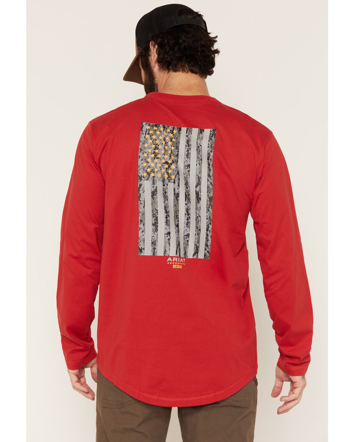 Ariat Men's Rebar Workman Reflective Flag Long Sleeve T-Shirt, Red, hi-res
