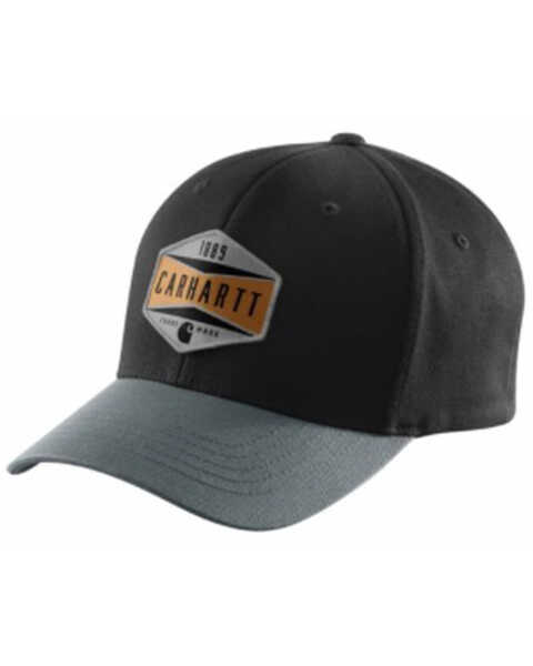 Carhartt Men's Black Rugged Flex Fitted Twill Trademark Logo Ball Cap , Black, hi-res