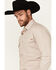 Image #2 - Justin Men's Boot Barn Exclusive Geo Print Long Sleeve Button-Down Stretch Western Shirt, Light Grey, hi-res