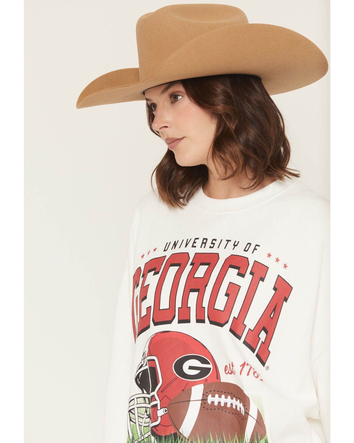 Image #2 - Gameday Women's UGA Bulldogs Helmet Embroidered Graphic Crewneck, White, hi-res