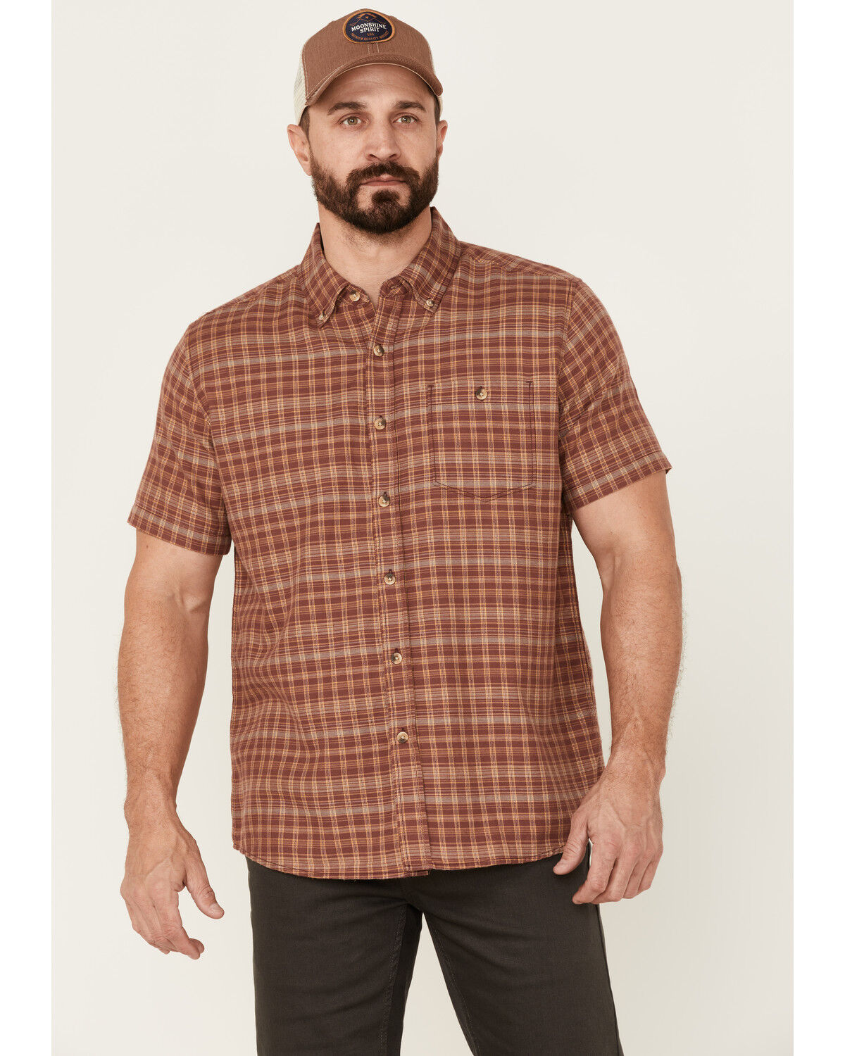 Image #1 - North River Men's Cozy Cotton Small Plaid Short Sleeve Button-Down Western Shirt, Red, hi-res
