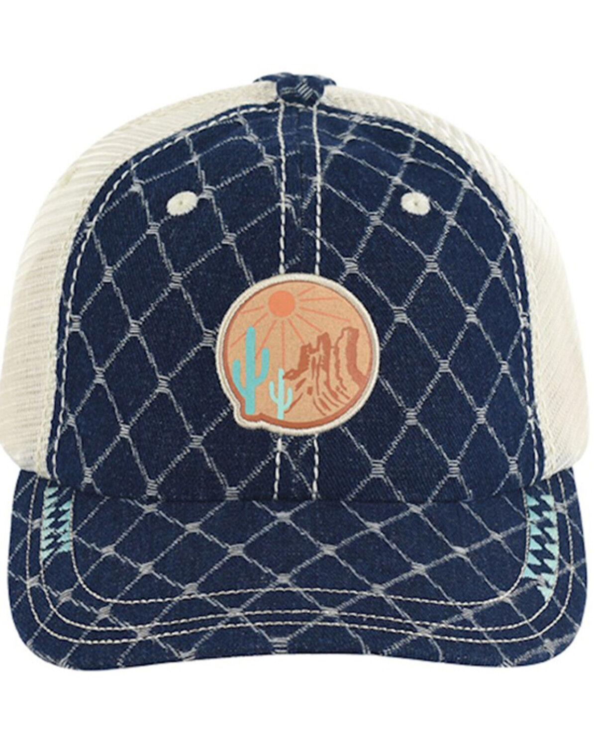 Image #1 - Trenditions Women's Catchfly Denim Diamond Weave And Desert Baseball Cap, Navy, hi-res