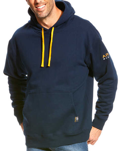 Image #1 - Ariat Men's Rebar Logo Hooded Sweatshirt , Navy, hi-res