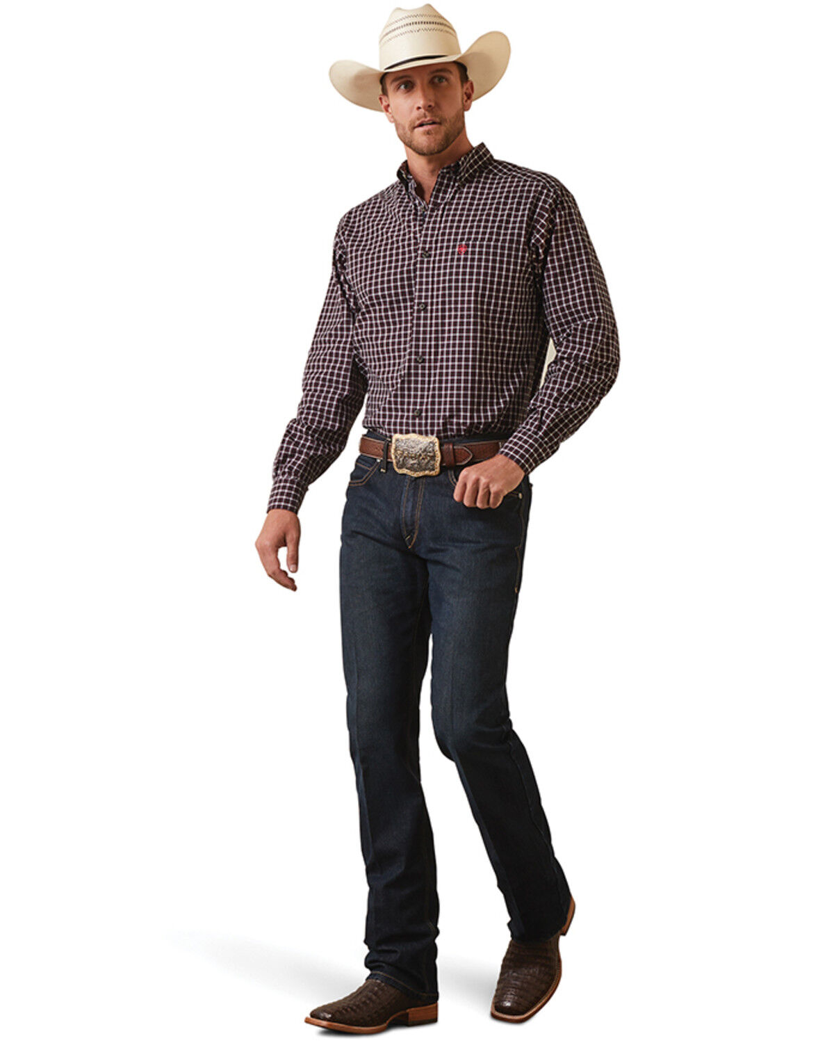 Image #2 - Ariat Men's Pro Series Immanuel Plaid Print Fitted Long Sleeve Button-Down Western Shirt, Black, hi-res
