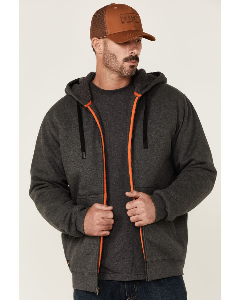 Hawx Men's Charcoal Sherpa-Lined Zip-Front Hooded Work Jacket , Charcoal, hi-res