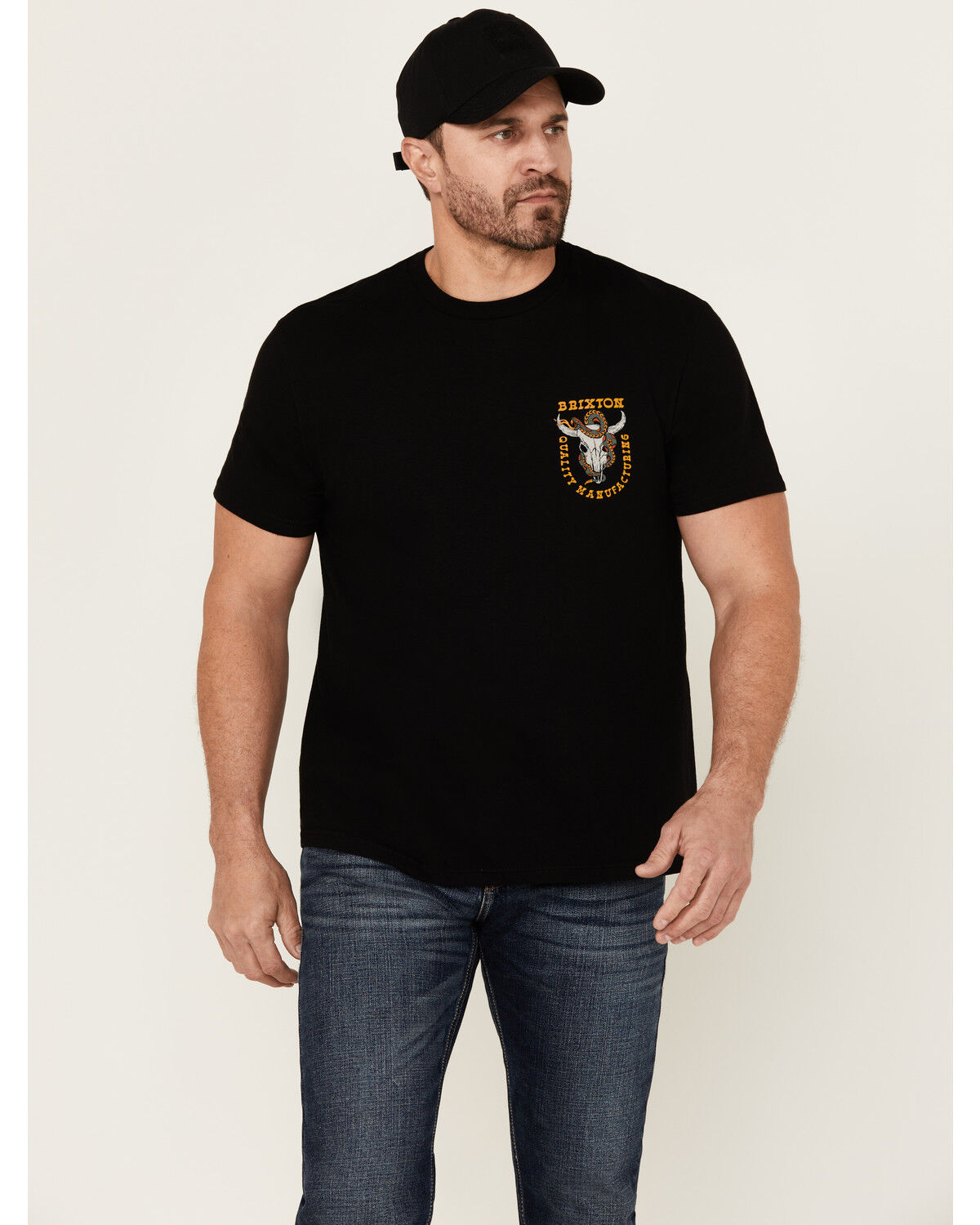 Image #1 - Brixton Men's Boot Barn Exclusive Durango Short Sleeve Graphic T-Shirt, Black, hi-res