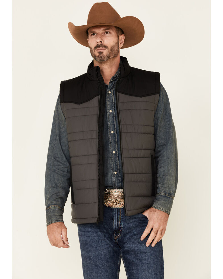Cody James Men's Charcoal Adobe Nylon Color-Block Zip-Front Puffer Vest, Charcoal, hi-res